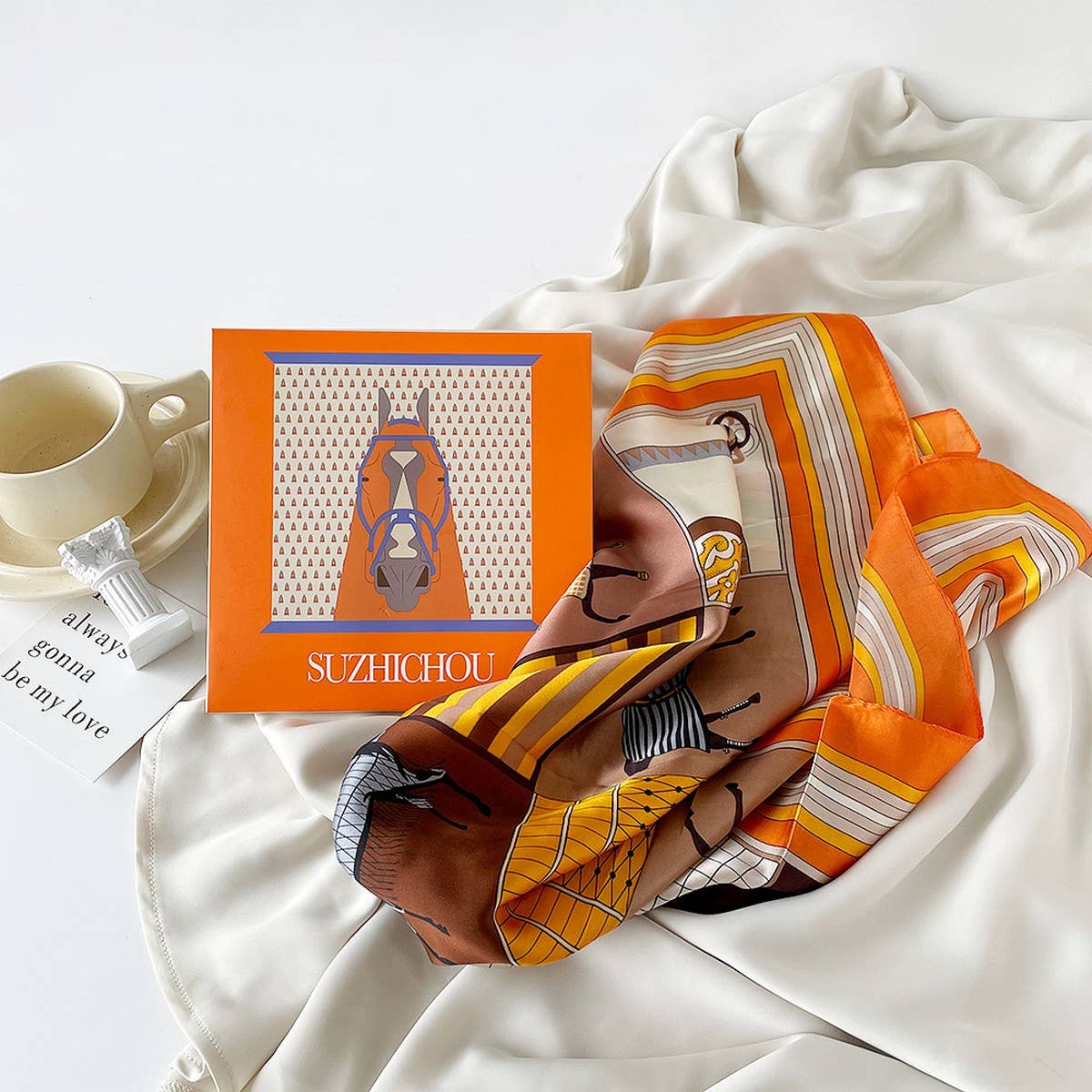 Mint Mambo Lotus Print Satin Scarf Gift for Women