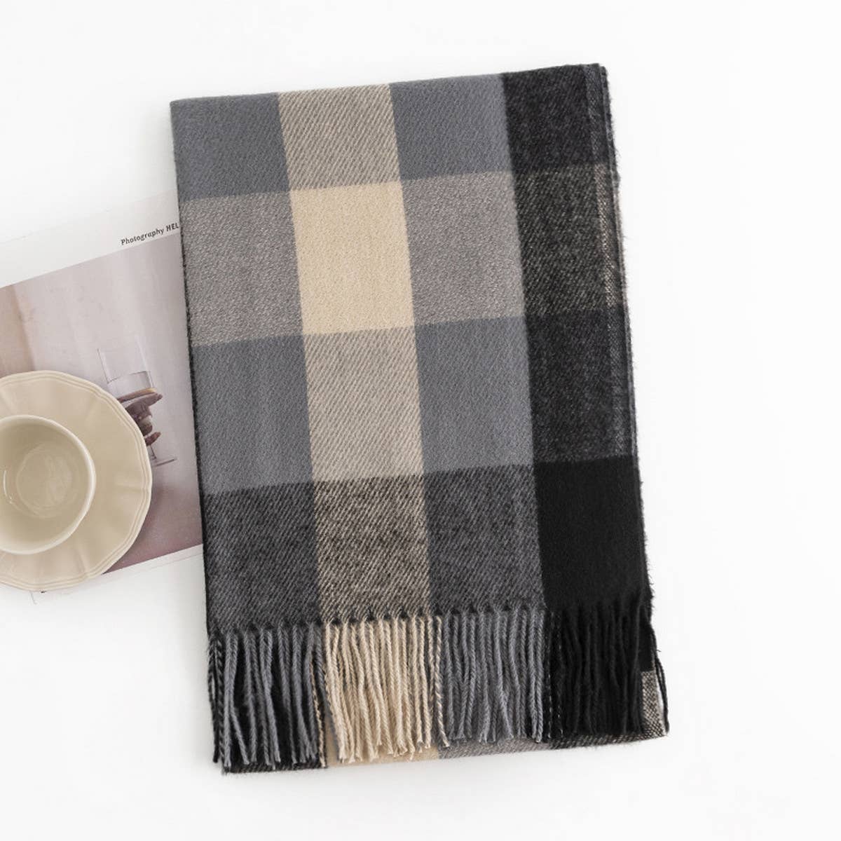 Melange Plaid Scarf ? Soft Faux Cashmere Fall Wrap