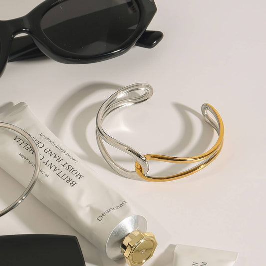 18K Gold Silver Twist Knot Hollow Open Cuff_CWAJE4861