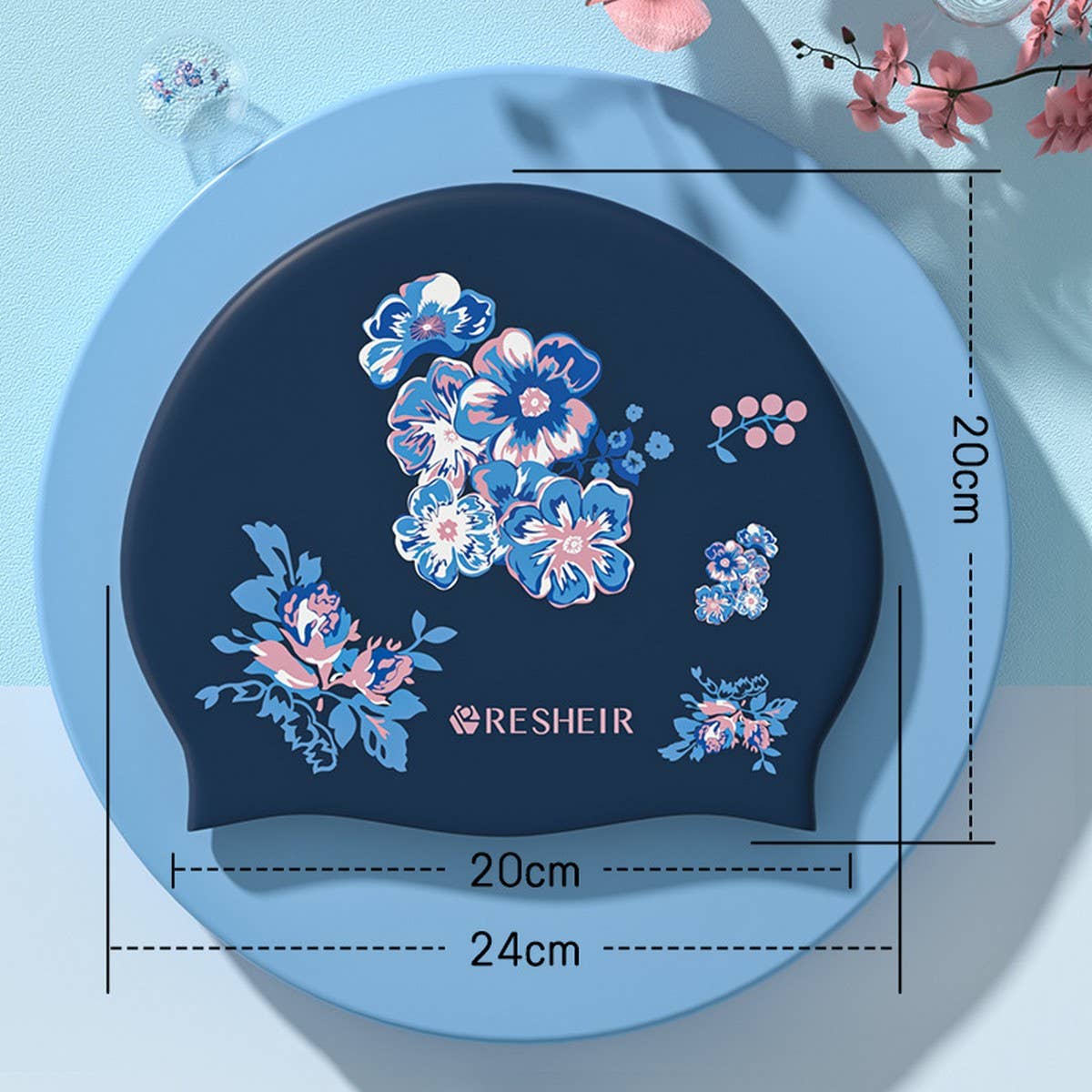 XL Printed Silicone Swim Cap for Long Hair Women_CWMM6705