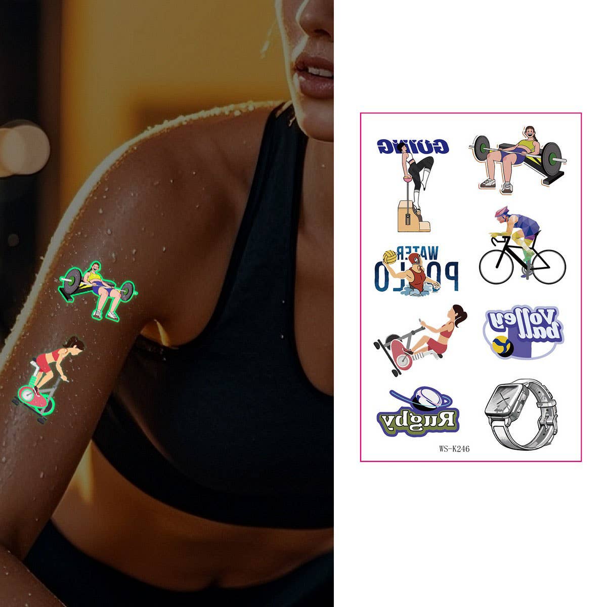 Glow in the Dark Sport Tattoos ? Sweatproof Set
