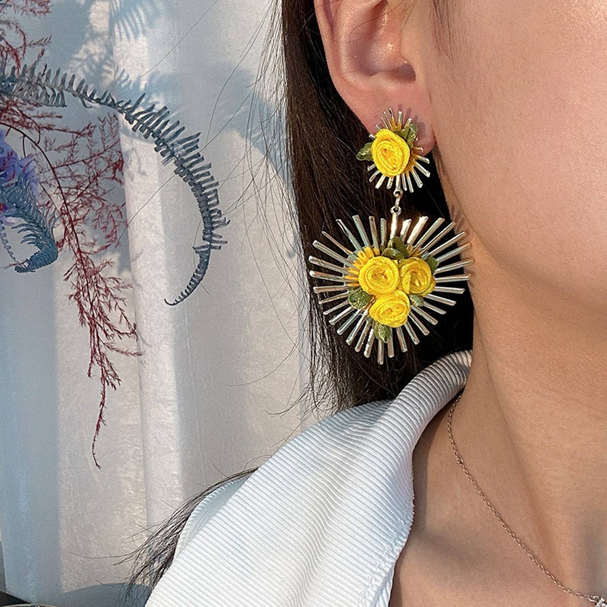 Handmade Fabric Flower Heart Earrings for Women