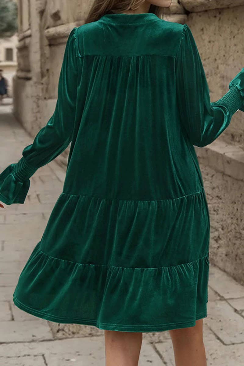 LONG SLEEVE SOLID COLOR VELVET DRESS_CWDSD2418