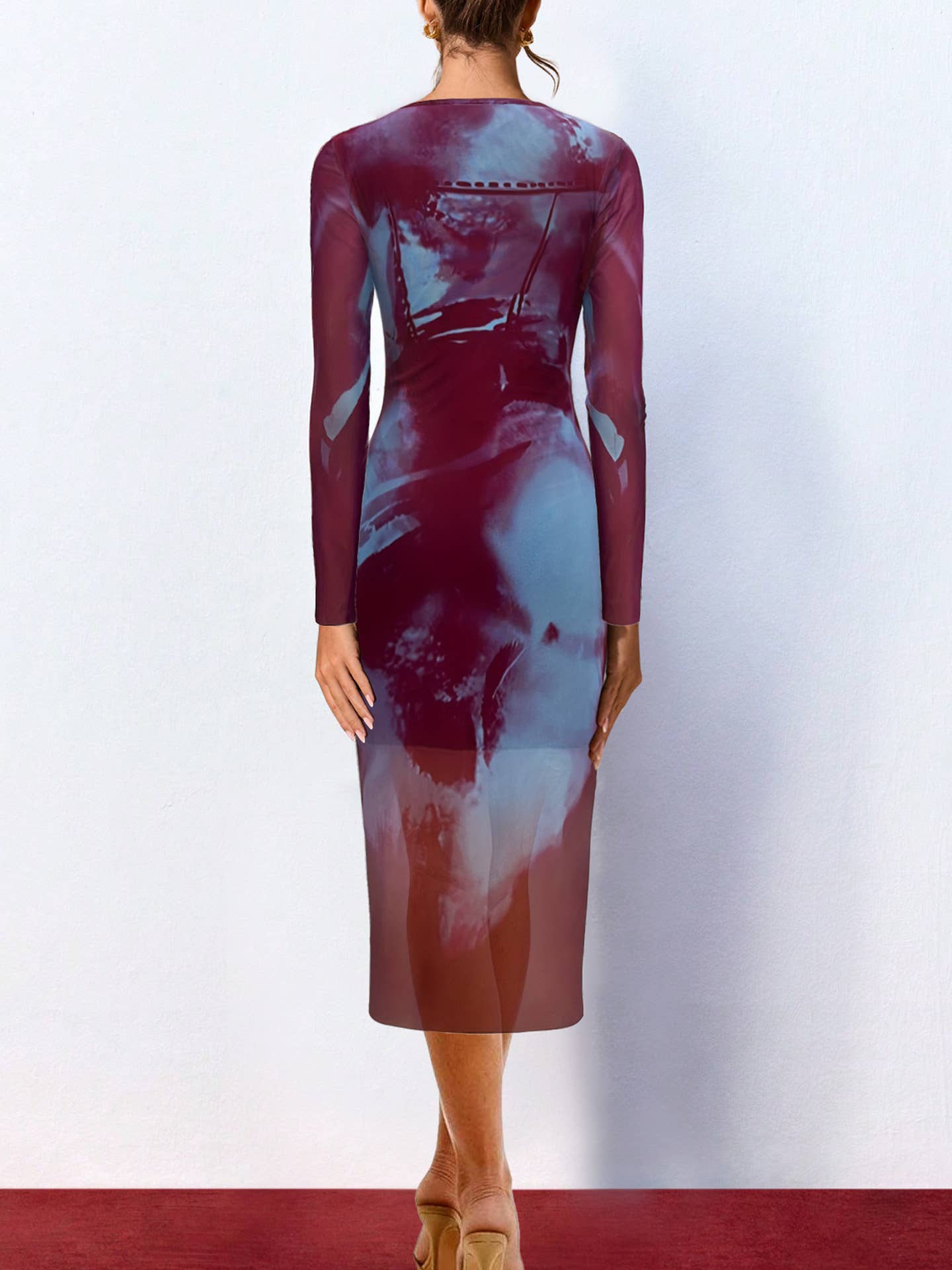 Sexy body positioning print mesh dress