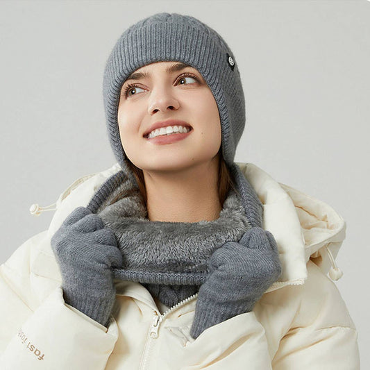 WINTER OUTDOOR VELVET SCARF WARM THREE-PIECE SUIT