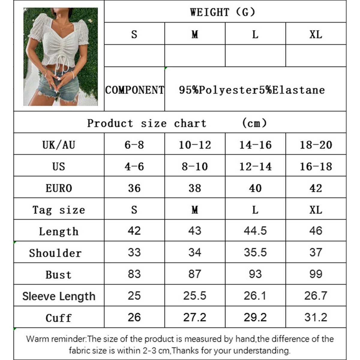 Short crop strap embroidered V-neck T-shirt