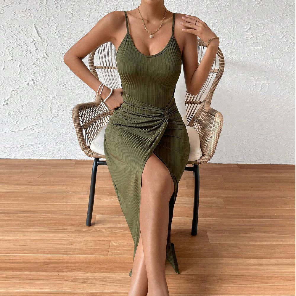 FANNY PACK HIP SLIT SEXY HALTER STYLE DRESS