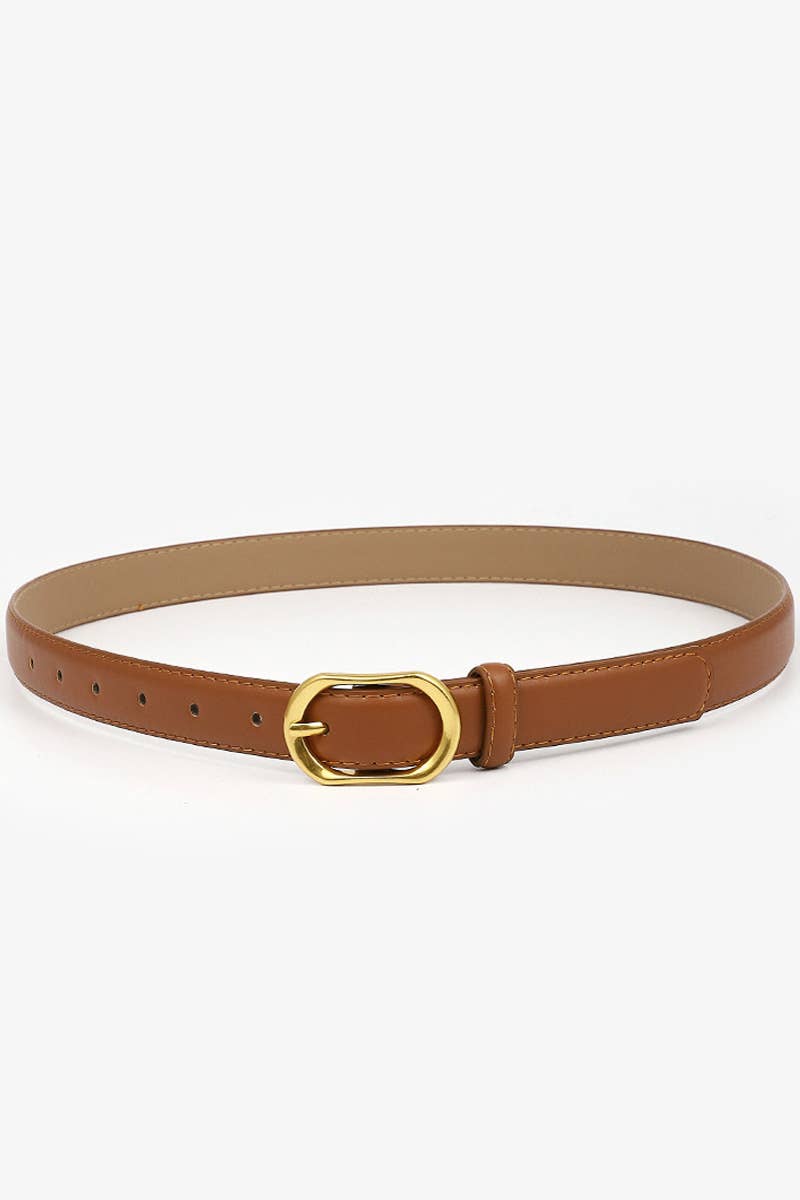GOLD ROUND BUCKLE SLIM BELT_CWABE0086