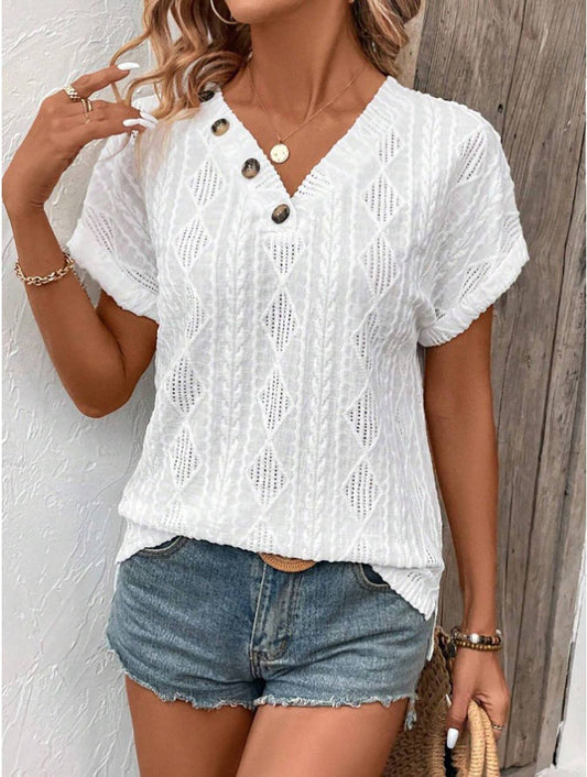 V-neck solid color loose short-sleeved T-shirt