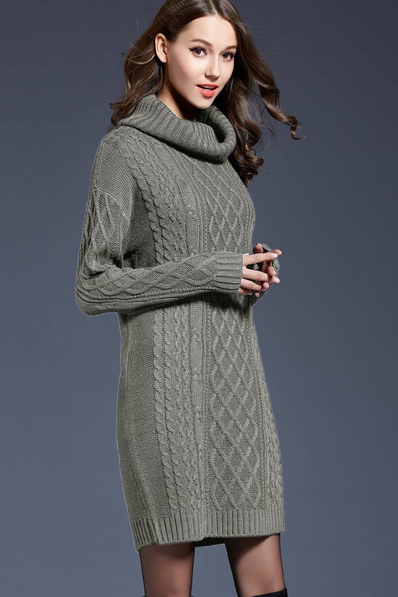 CWDSD5133_LONG TURTLENECK KNITTED DRESS