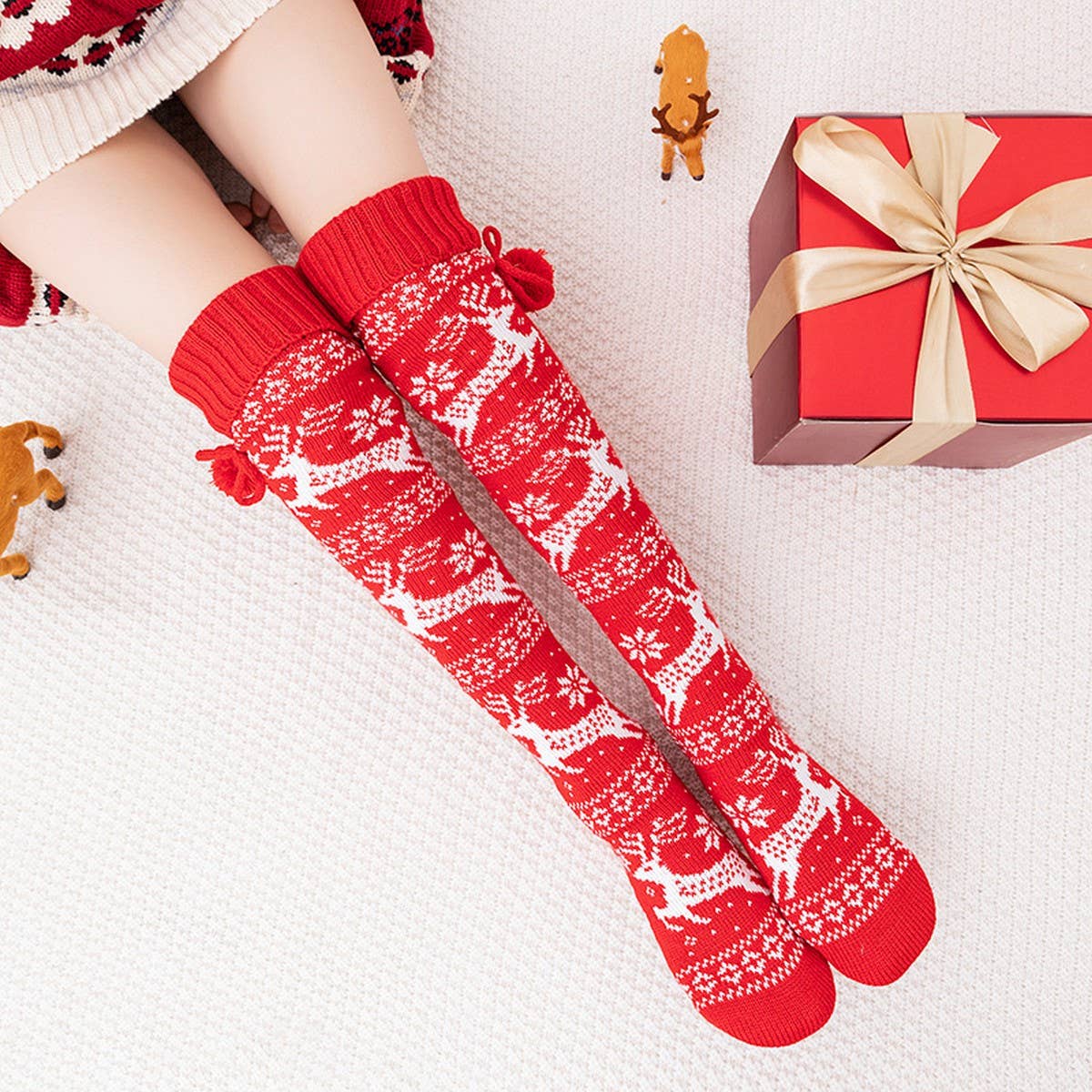CHRISTMAS ELK BALL LONG KNEE-HIGH SOCKS