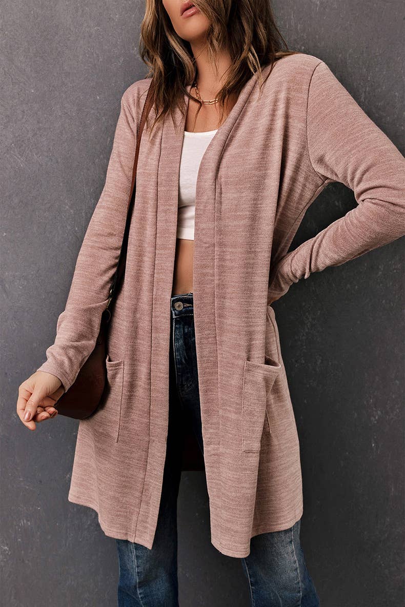 THIN SOLID COLOR SIMPLE LONG LACE-UP CARDIGAN