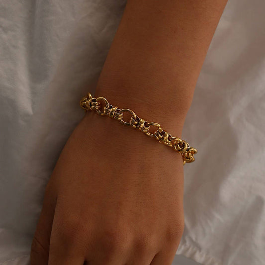 Bold Stainless Steel Linked Bead Circle Bracelet_CWAJE4602