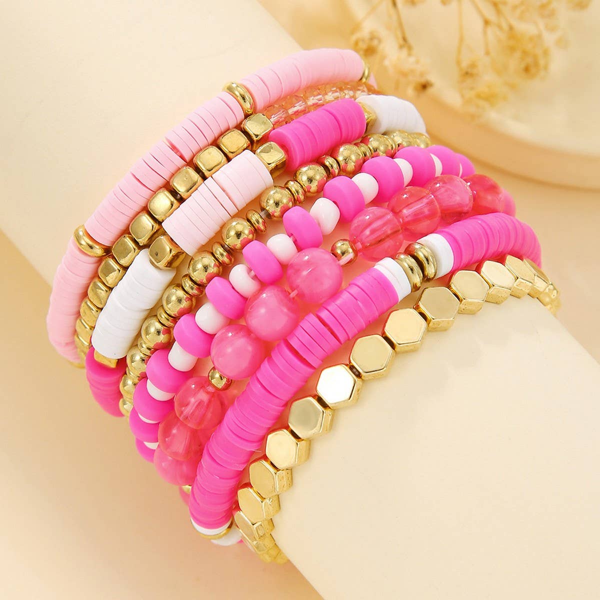 SIMPLE MULTI-STRAP POLYMER CLAY BRACELET SET_CWMM3527