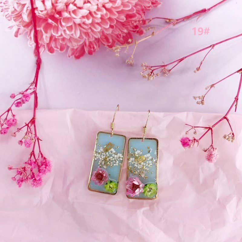 Geometric natural real dried flower earrings