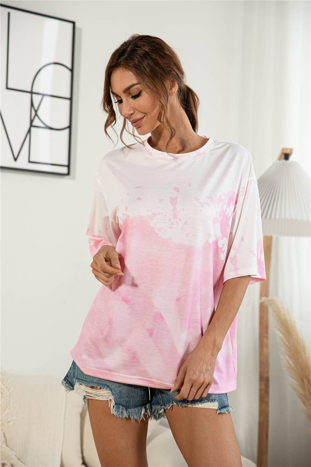 Tie-dyed and printed casual loose T-shirt