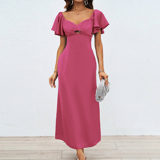 SOLID COLOR PEACH COLLAR SLIM-FIT DRESS