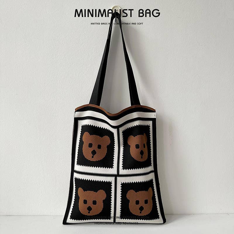 Niche cute panda knitted single-shoulder bag