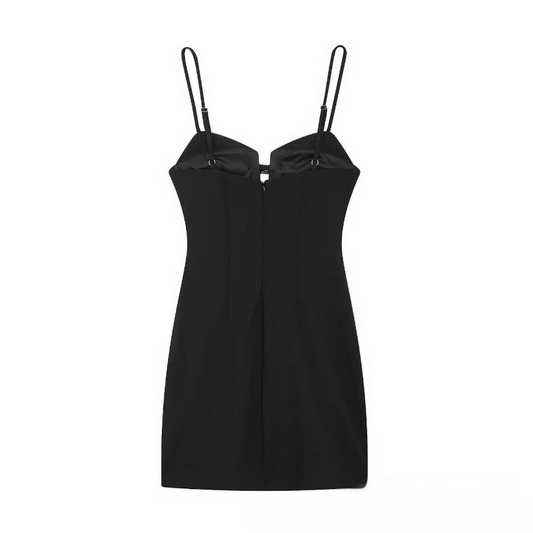 French Style Shiny Bow Mini Dress - Chic Look