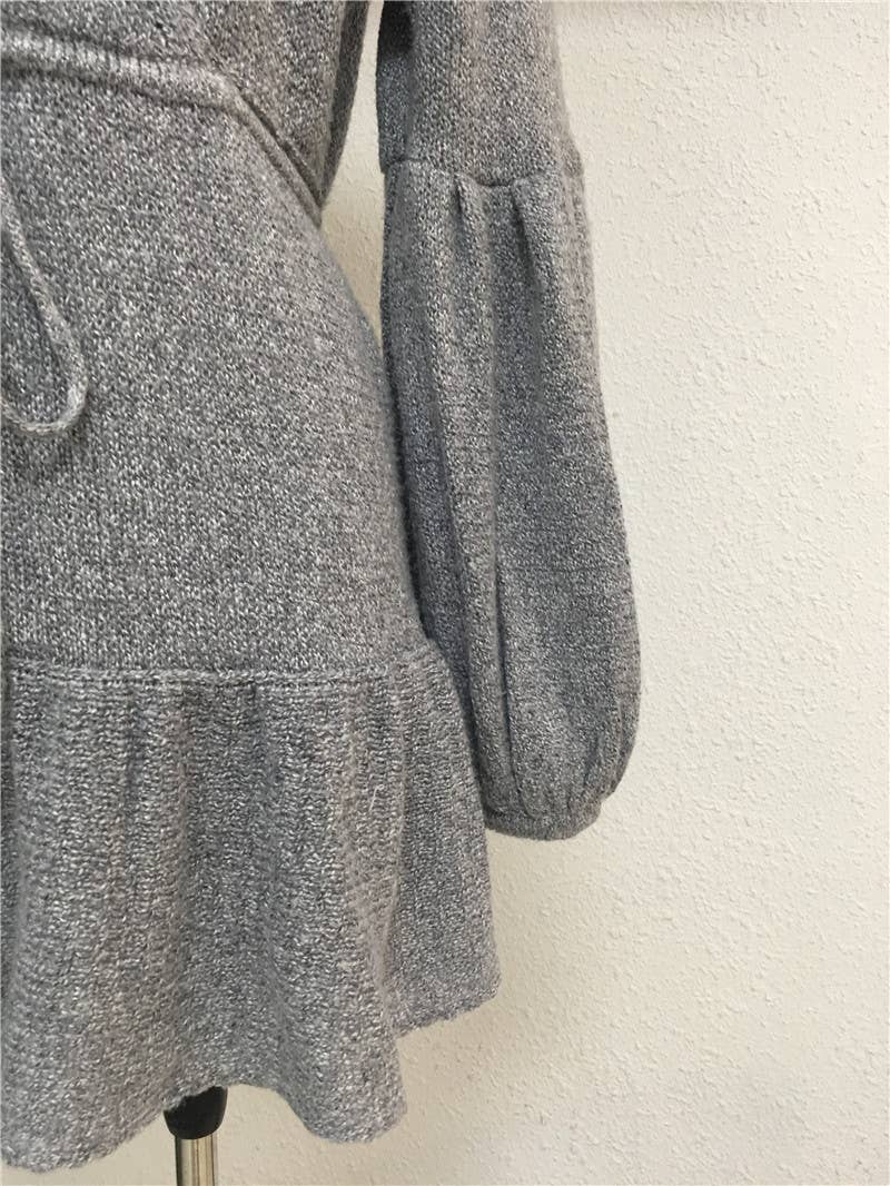 SOLID COLOR TIE V-NECK SWEATER LONG SWEATER