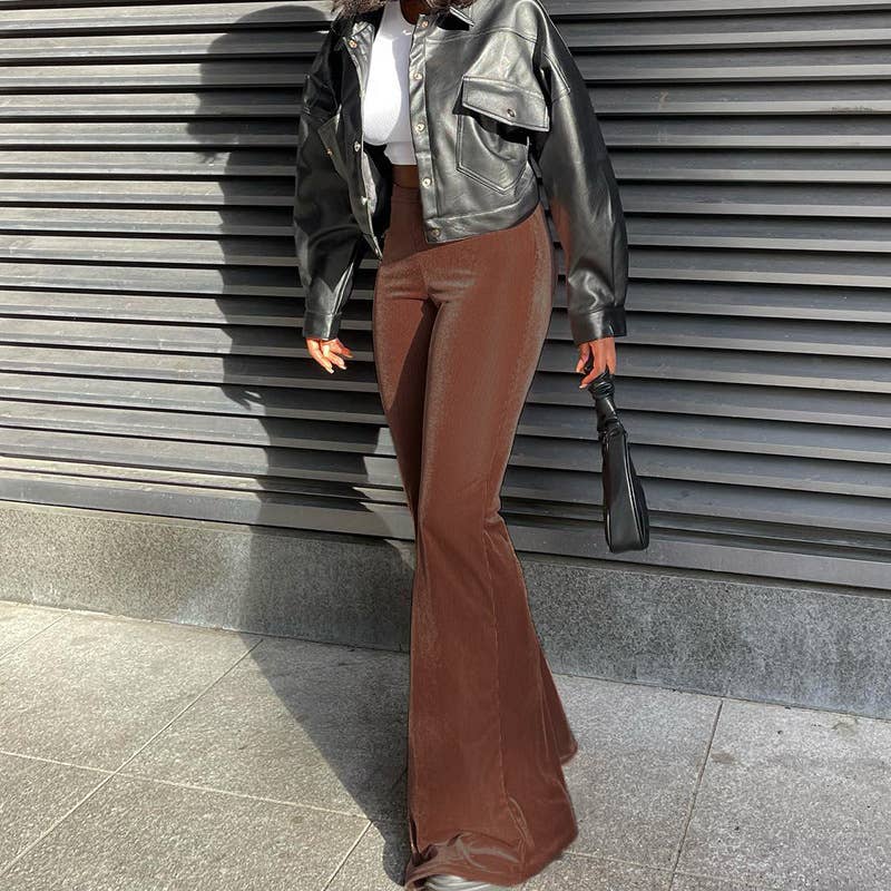 SOLID COLOR VELVET ELASTIC HIGH-WAISTED PANTS