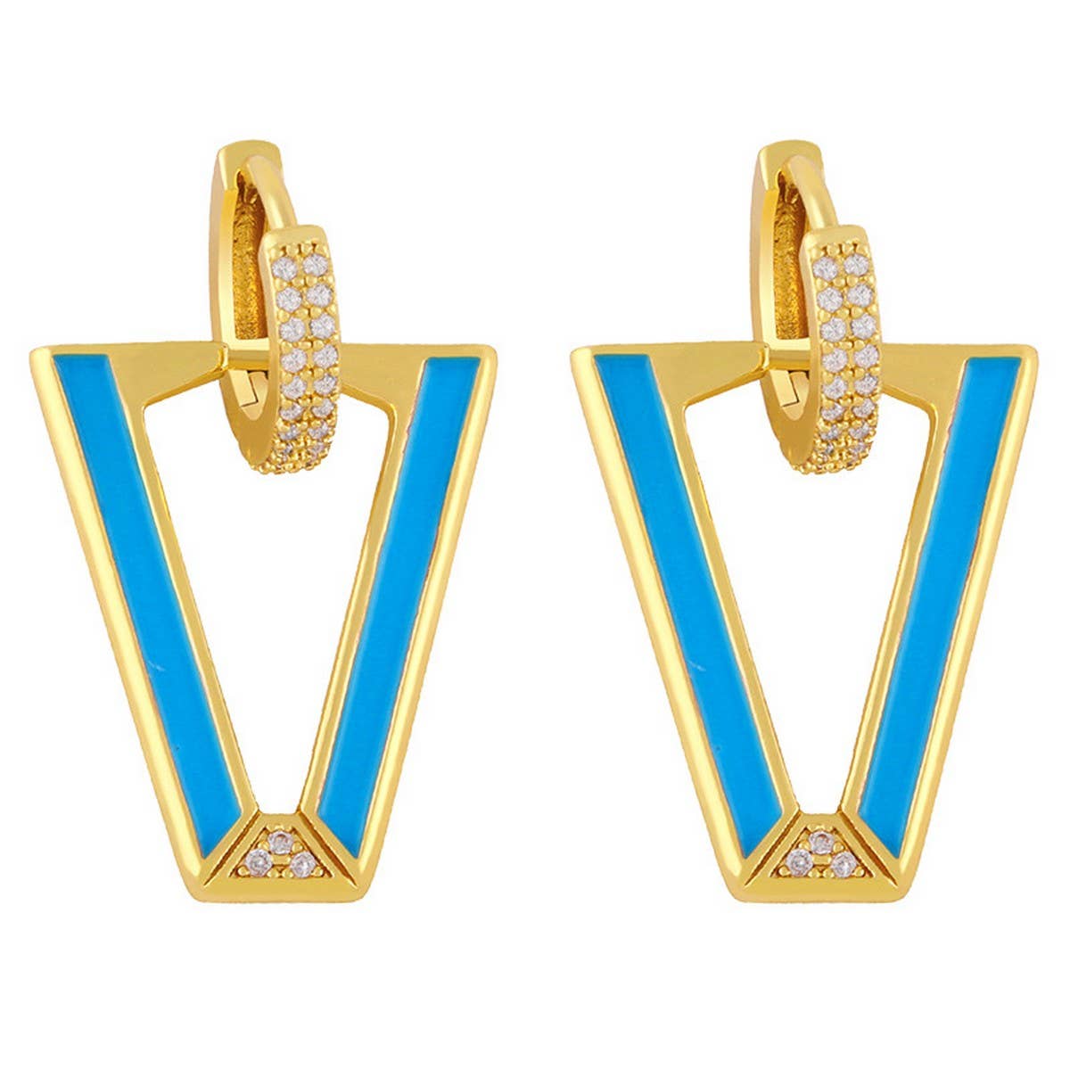COLORFUL ZIRCON INVERTED TRIANGLE V SHAPED EARRING