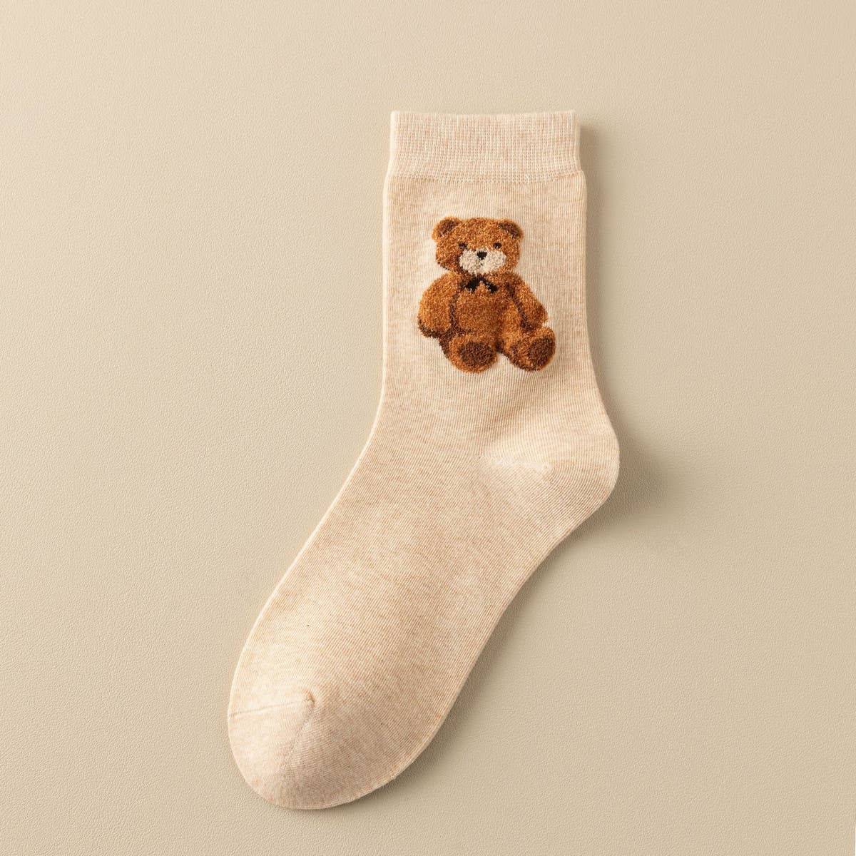 Cute Simple Brown Bear Pattern Crew Socks
