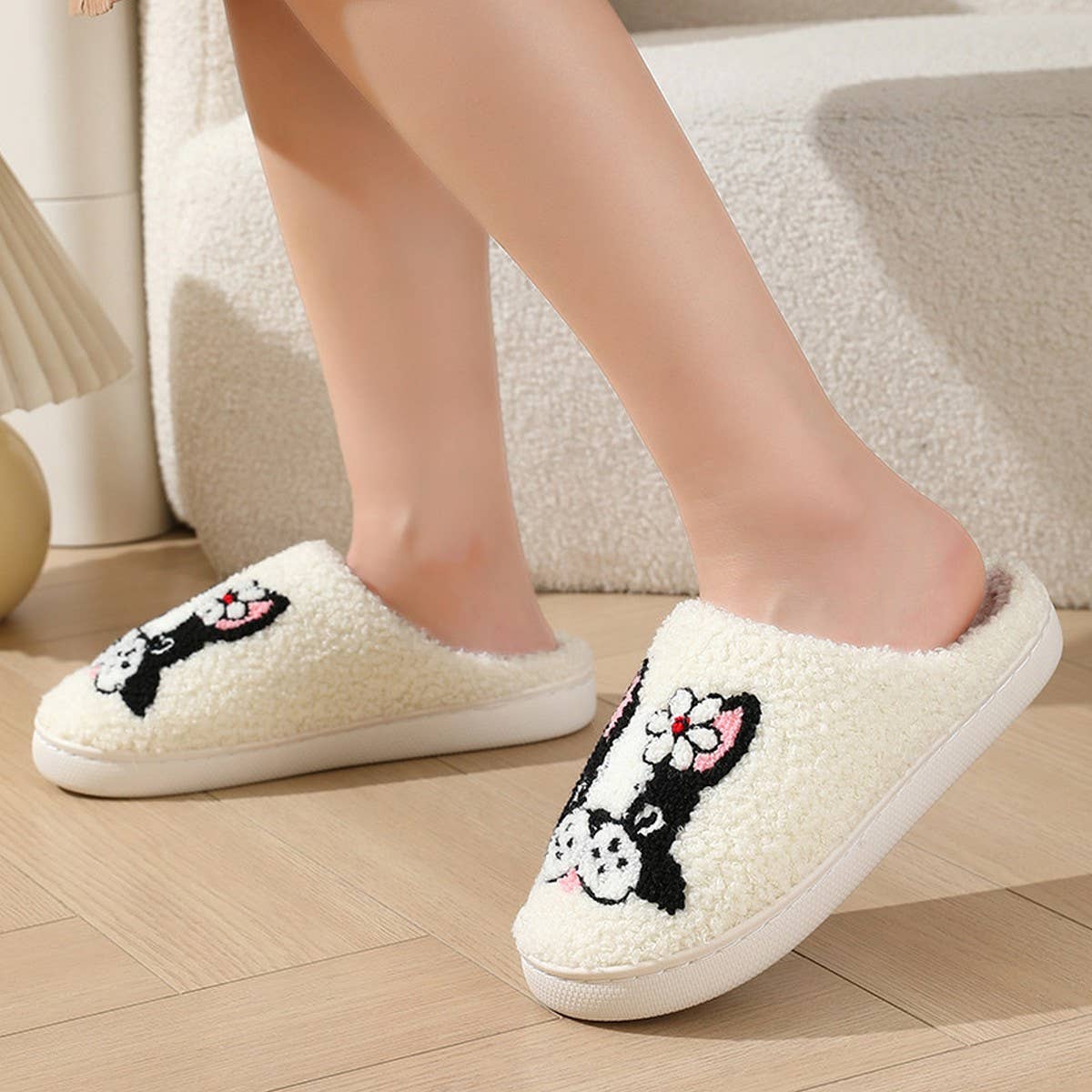 WINTER CUTE CARTOON FLOWER DOG COTTON SLIPPERS