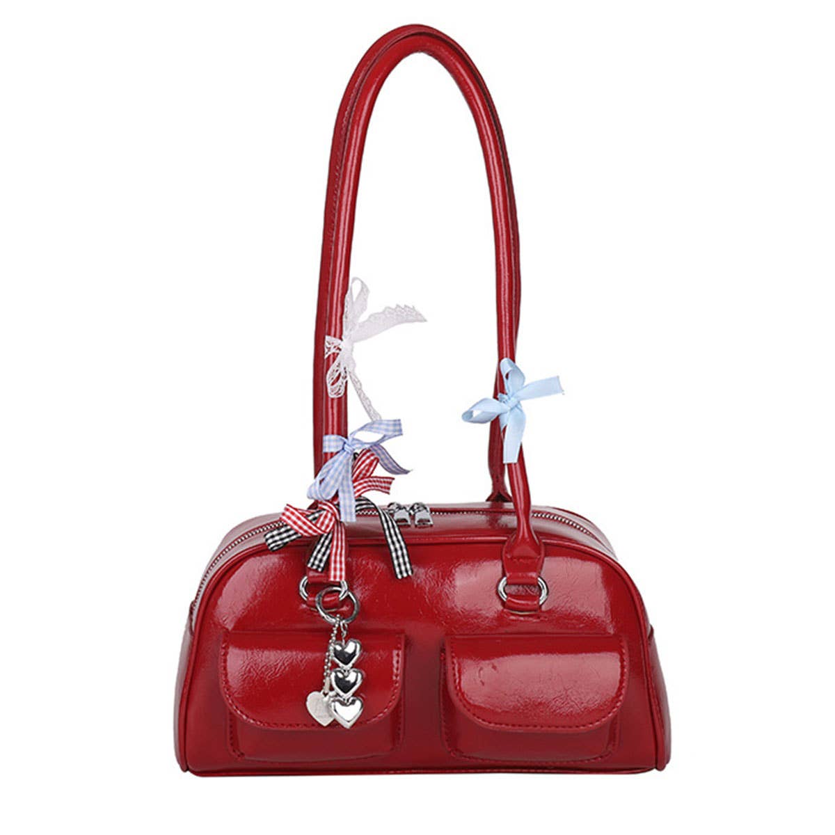 Fashionable bow-shaped glossy single-shoulder bag