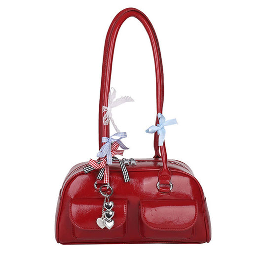 Fashionable bow-shaped glossy single-shoulder bag