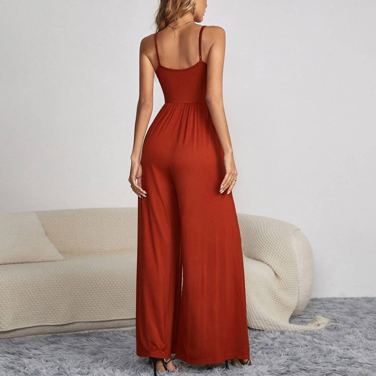 SUMMER SOLID COLOR PULLOVER SLEEVELESS JUMPSUIT