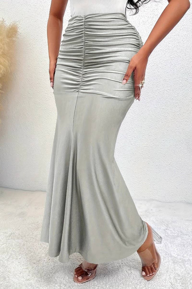 CWBLS0449_ELEGANT PLEATED STRETCH DRAPED FISHTAIL SKIRT