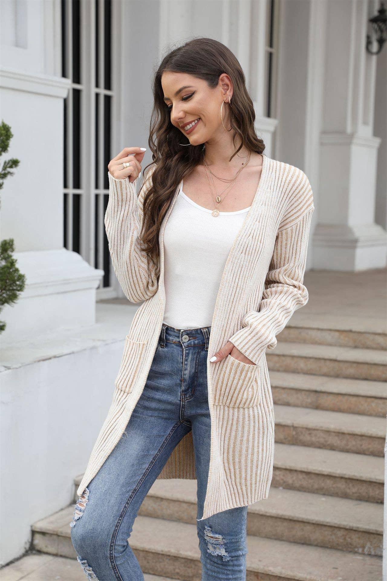 CWOSWL1047_Long Sleeve Open Front Long Cardigan Sweater