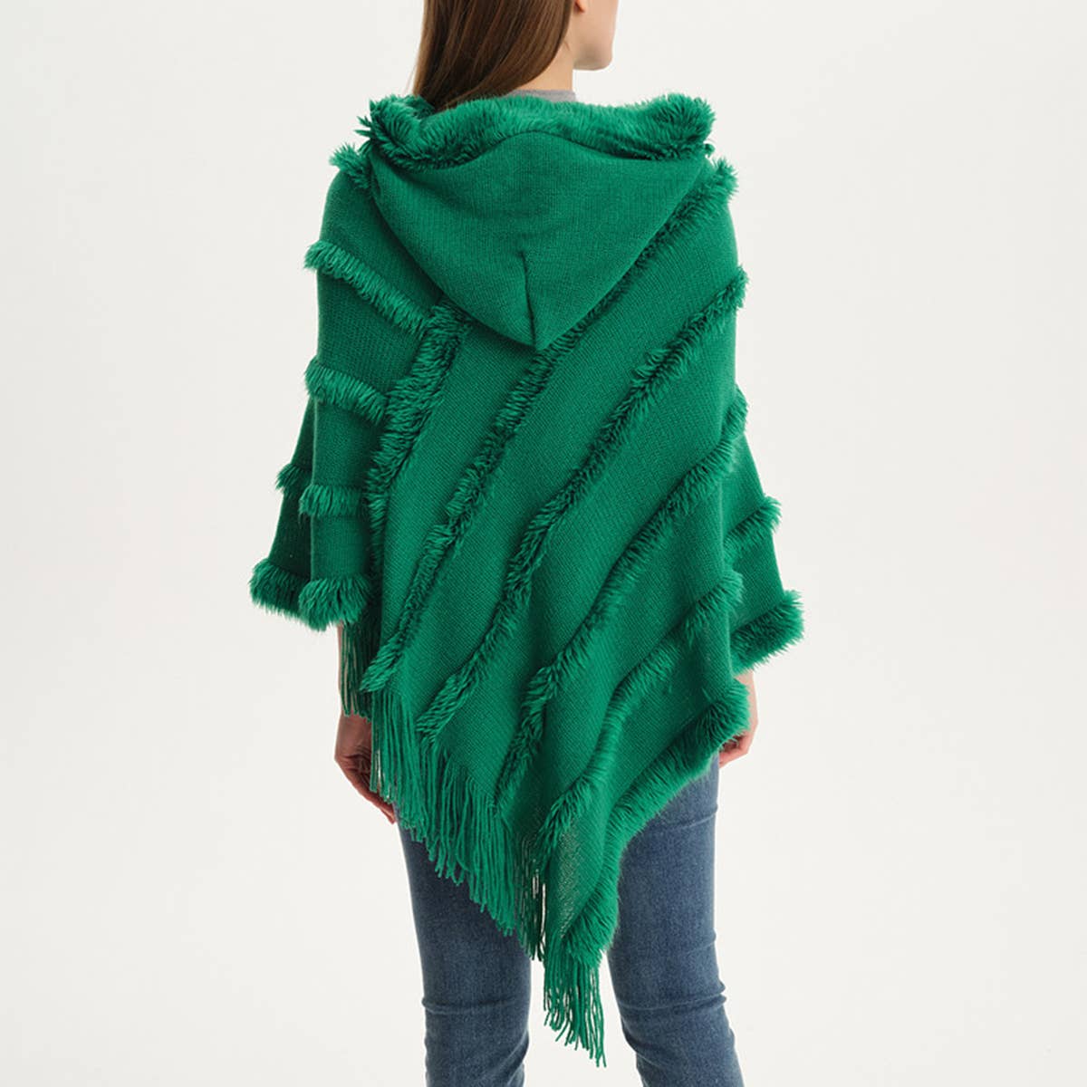 HOODED CAPE WITH FRINGED HEM SCARVES