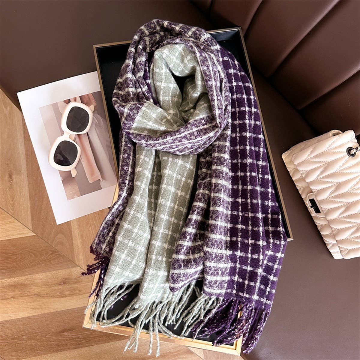 Plaid Colorblock Scarf ??Unisex Warm Winter Shawl_CWASC1447