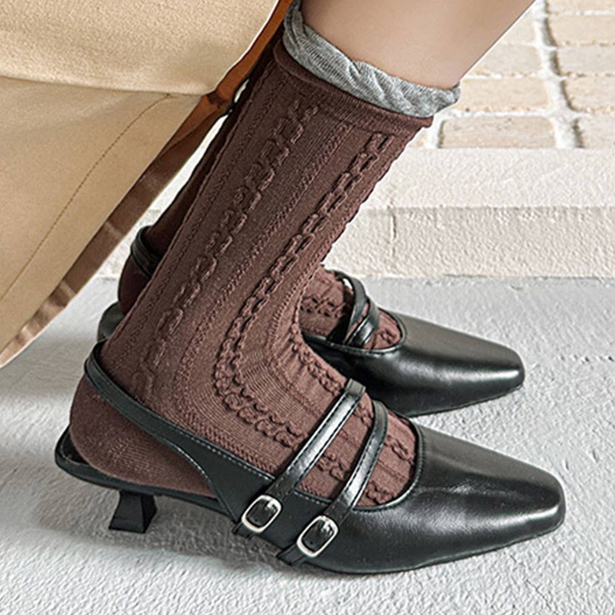 Twist Lace Ruffle Crew Socks For Women