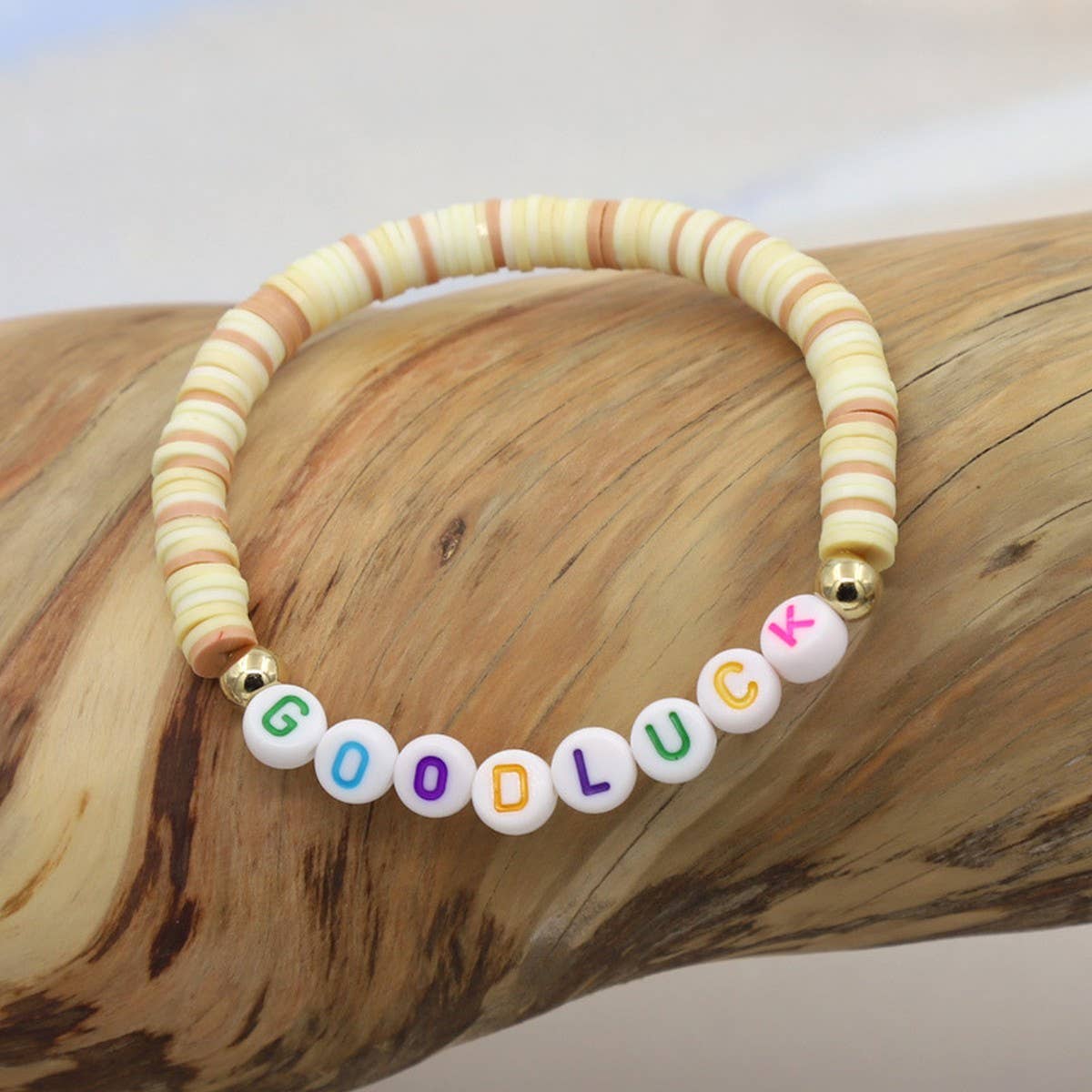 COLORFUL POLYMER CLAY LETTER BEADED BRACELET