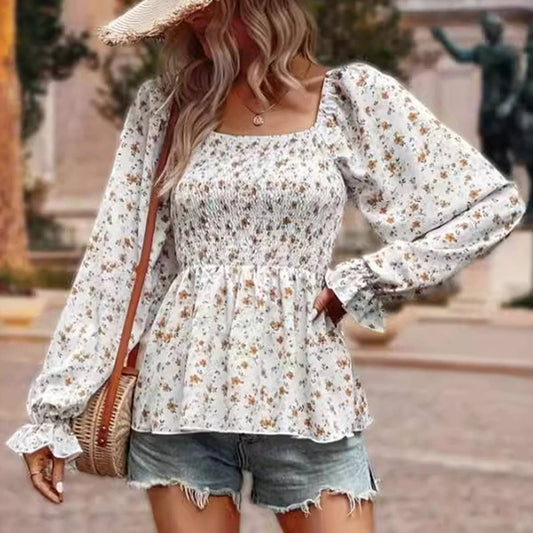 WOMEN'S SMALL FLORAL SQUARE COLLAR FALLOW TOP_CWTBLL0760