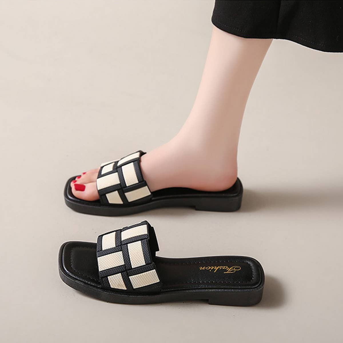 CHECKERBOARD PATTERN SUMMER SANDAL SLIPPERS_CWSHS0673