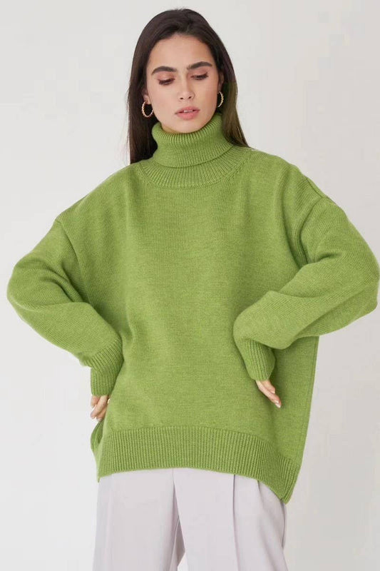 CWOSWL07653_LOOSE HALF-HIGH COLLAR SOLID COLOR SWEATER