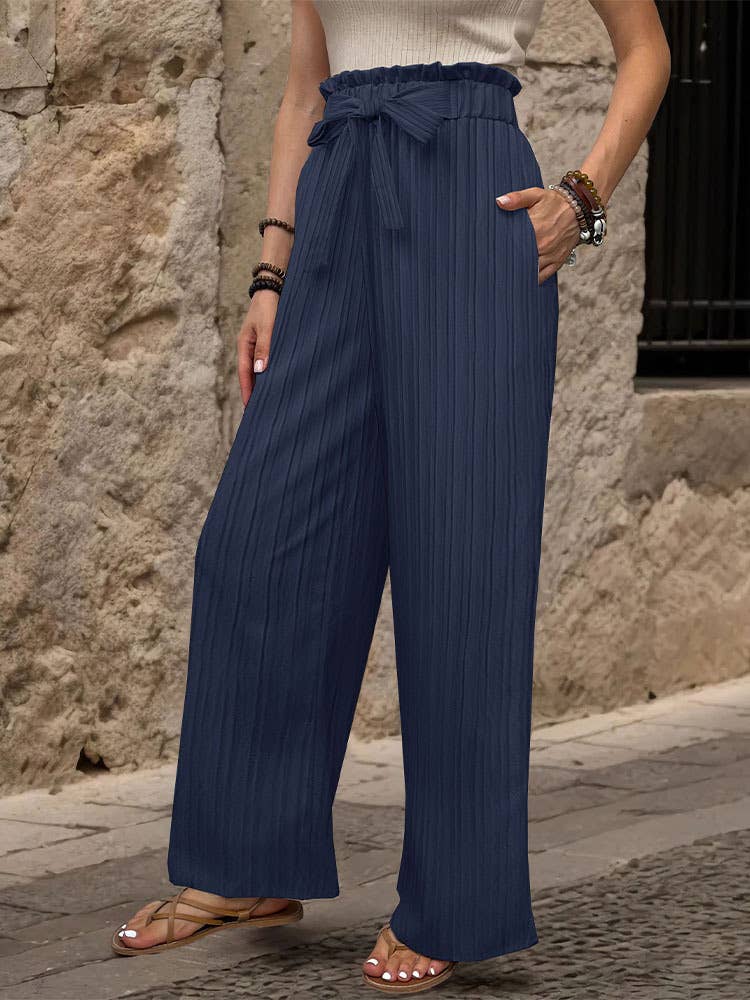 Ruffle Tie Waist Casual Elastic Long Pants