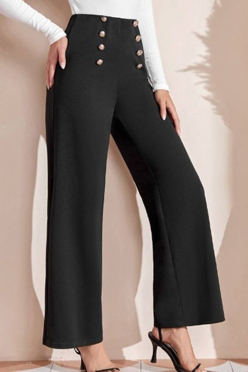 CWBLP2037_ELASTIC WAIST DOUBLE BUTTON WIDE LEG PANTS