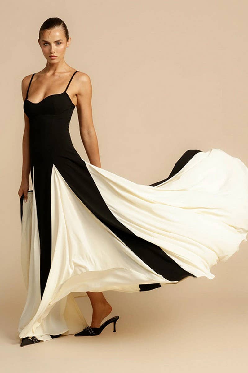 CWDMD5495_BACKLESS SPAGHETTI STRAP COLORBLOCK BODYCON DRESS