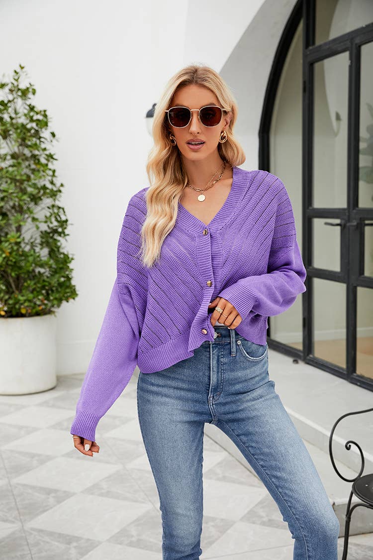 SOLID COLOR TEMPERAMENT V-NECK SWEATER CARDIGAN