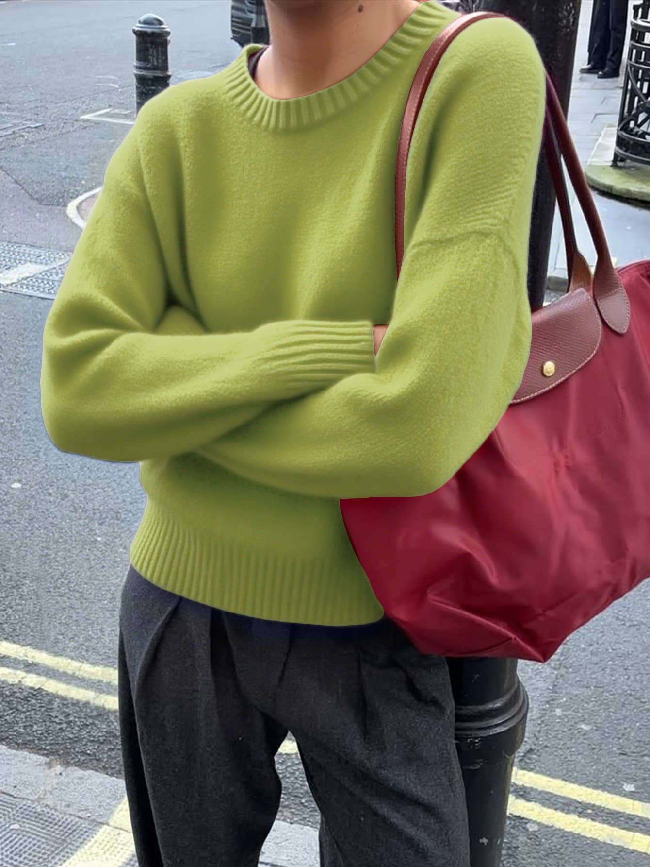 Simple style round-neck long-sleeved sweater