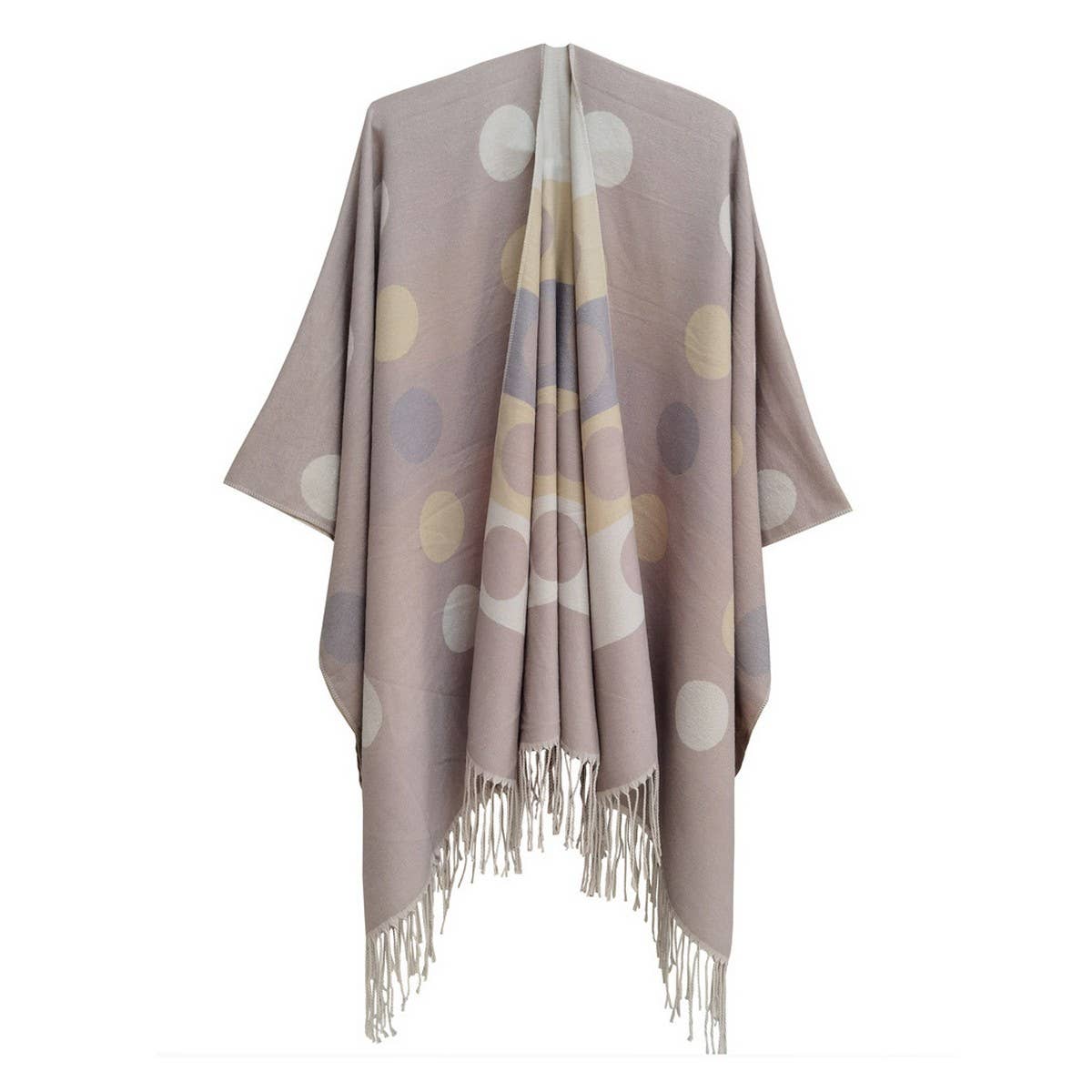 CIRCULAR PATTERN TASSEL SPLIT SHAWL CLOAK