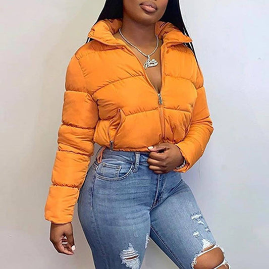 STAND COLLAR SOLID COLOR BREAD COTTON JACKET