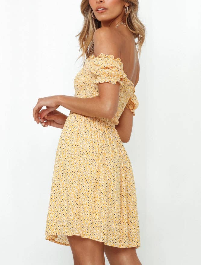 Elegant one-shoulder printed waistline dress