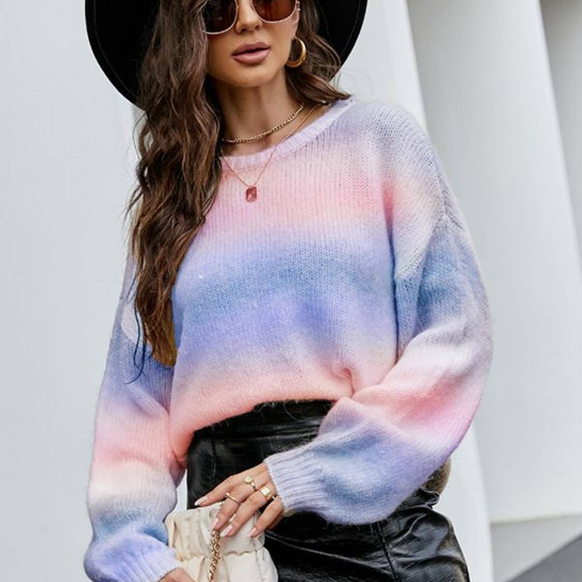 Fashion gradient knit long-sleeved pullover sweater