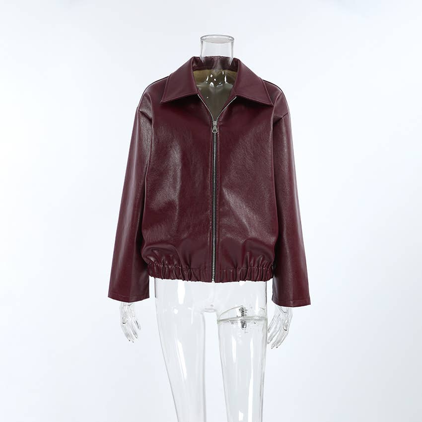 CWOJA1592_ANGORA RED LEATHER BIKER GIRL FASHION JACKET